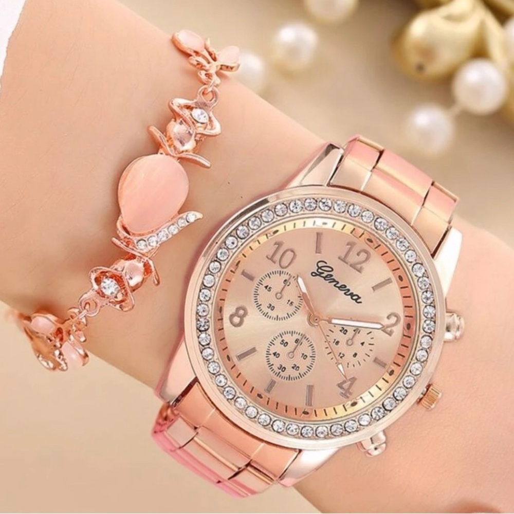 Rose Gold Watch and Bracelet Set​